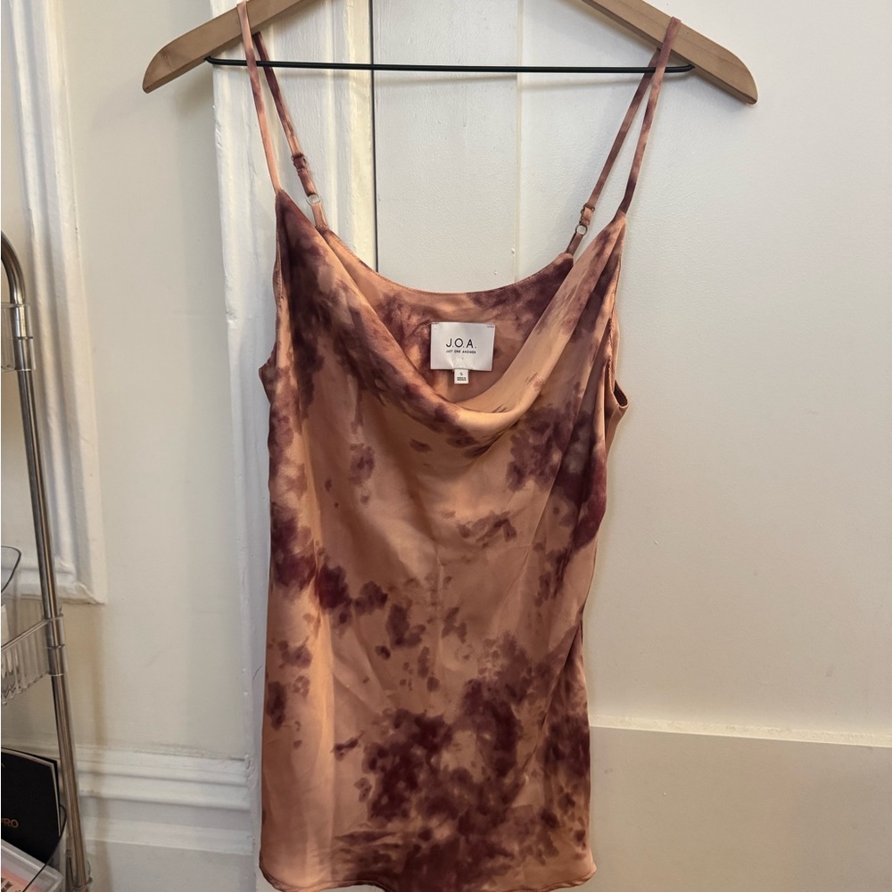 J.O.A. Tie-Dye Satin Cowl Neck Cami -
